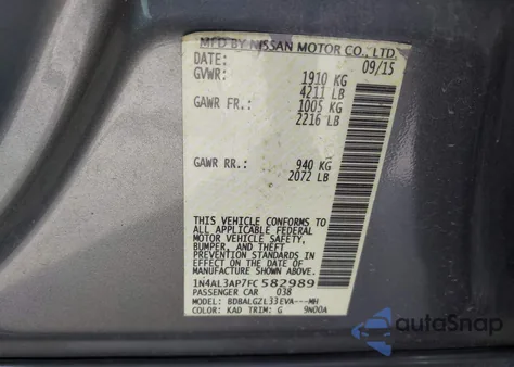 2015 Nissan Altima 2.5 S from USA, damaged, VIN 1N4AL3AP7FC582989